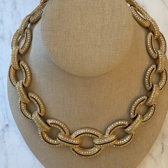 Vintage Christian Dior Gold Plated Crystal Statement Necklace - Picture 1 of 16